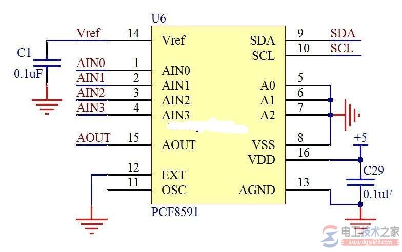 pcf8591硬件接口电路原理图