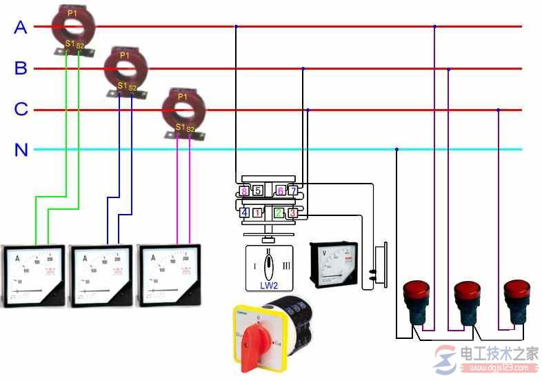 电流互感器接电流表与电压表的接线图