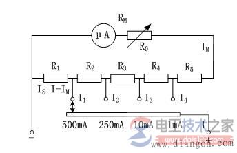 <a href=/wyb/ target=_blank class=infotextkey>万用表</a>直流电流与直流电压测量电路原理图解