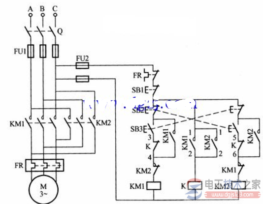电动机防相间短路正反转电路接线图