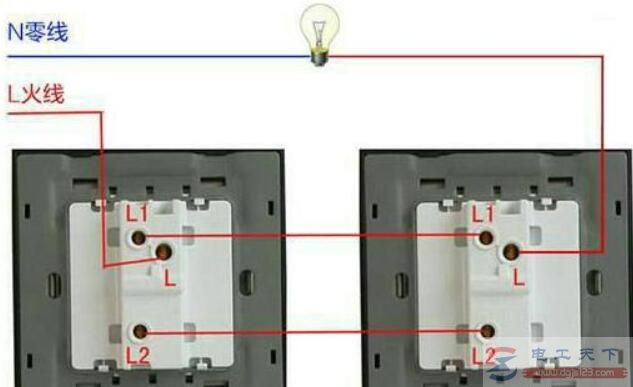 两个开关控制一盏灯的接线图说明
