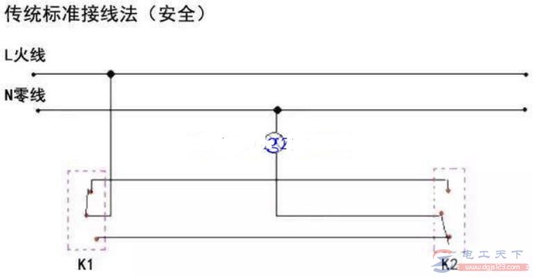 双联双控开关的传统接线法与省线接线方法