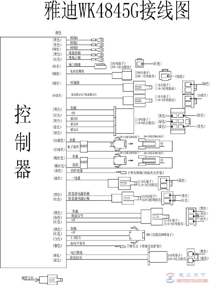 雅迪电动车控制器的接线图大全