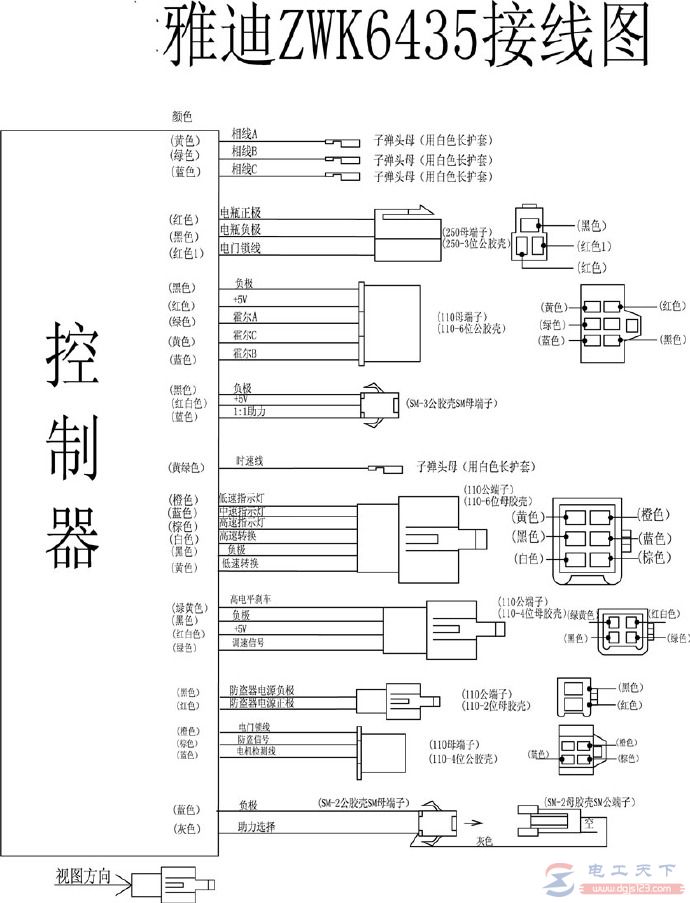 雅迪电动车控制器的接线图大全