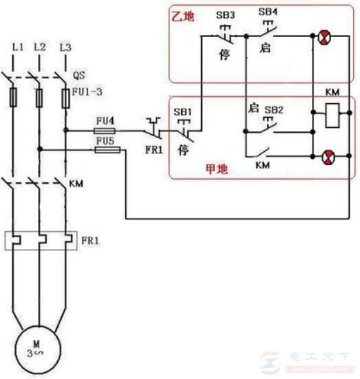 两地控制同一台电机的接线图
