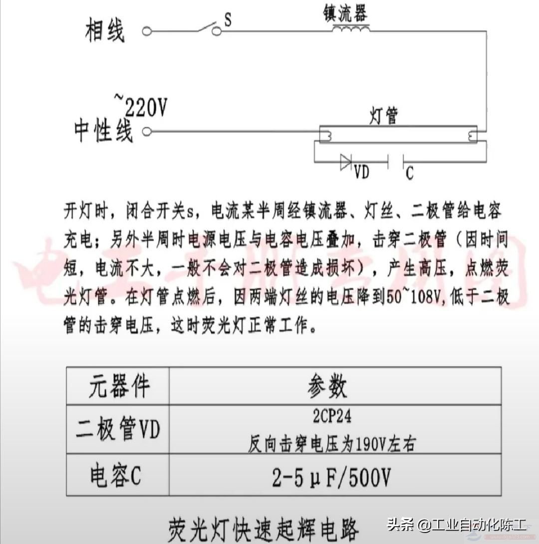 四经镇流器荧光灯的工作原理及快速启辉的电路原理