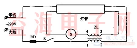 四经镇流器荧光灯的工作原理及快速启辉的电路原理