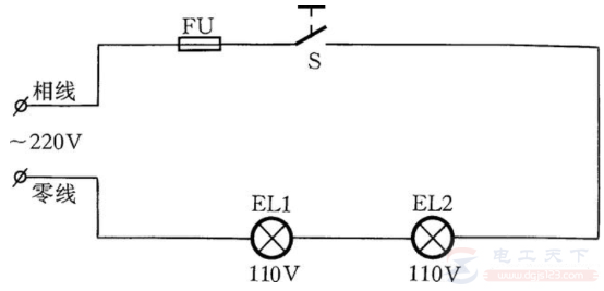 两只110V灯泡接在220V电源上的方法