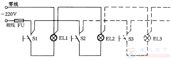 二只单联开关控制二盏灯的接线方法