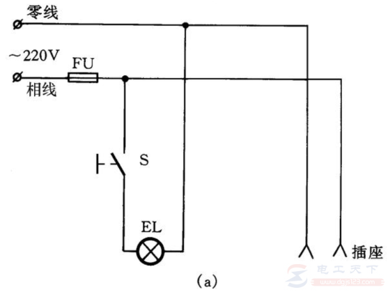 一只单连开关控制一盏灯并连接另一只插座的方法