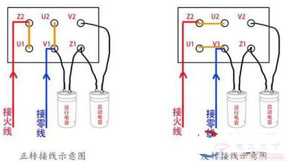 大功率单相电机怎么接线，附接线线路图