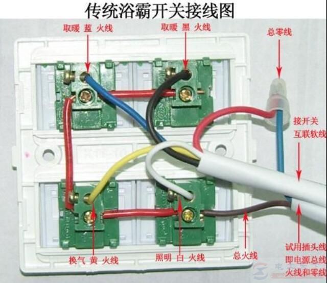 一个简单的浴霸开关接线图