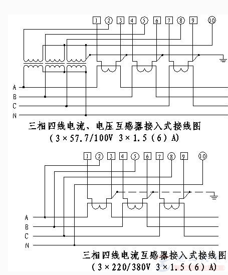 三相四线电子式电能表接线图