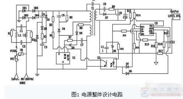 采用TNY279电源芯片的led灯驱动电源电路图说明