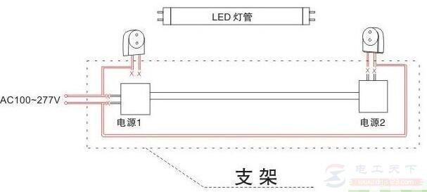 一例led t8灯管的接线图