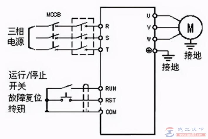 一例变频器起停开关的接线示意图