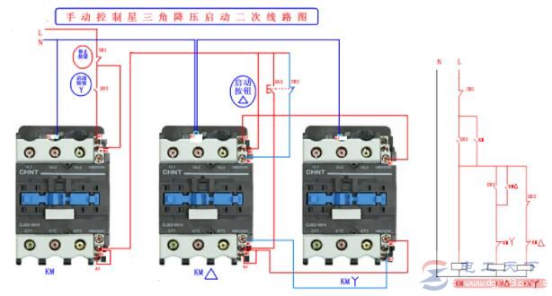 一文看懂二个星三角启动二次线的接线电路图