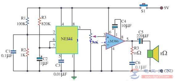 555电子门铃的电路原理图