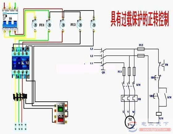 一例三相电动机过载保护正转控制的电路图