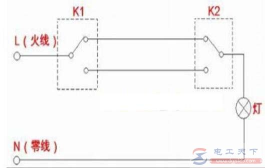 一例双控照明开关的接线图