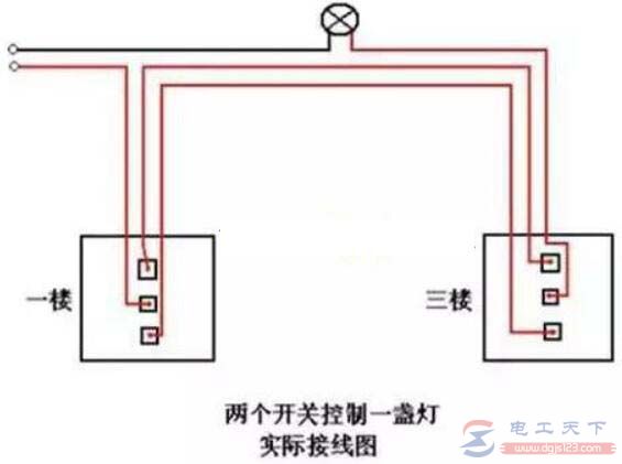 一例双控开关的布线线路图及接线图