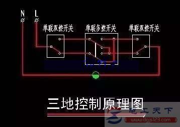 三开控制一盏灯接线图，一例三地控制一盏灯的电路图