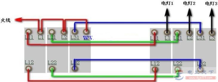 一例三照明双控开关的接线图