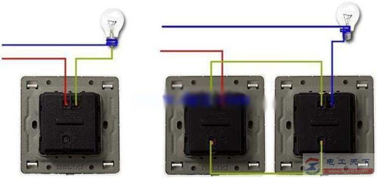 一例应急照明单联双控开关的接线图