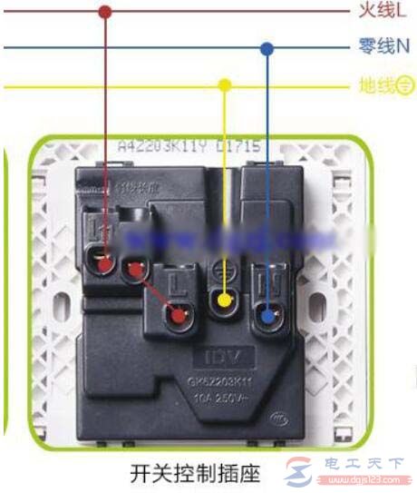 五孔一开关插座的二种接线图，五孔一个开关面板接线方法