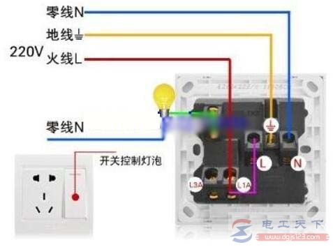 五孔一开关插座的二种接线图，五孔一个开关面板接线方法