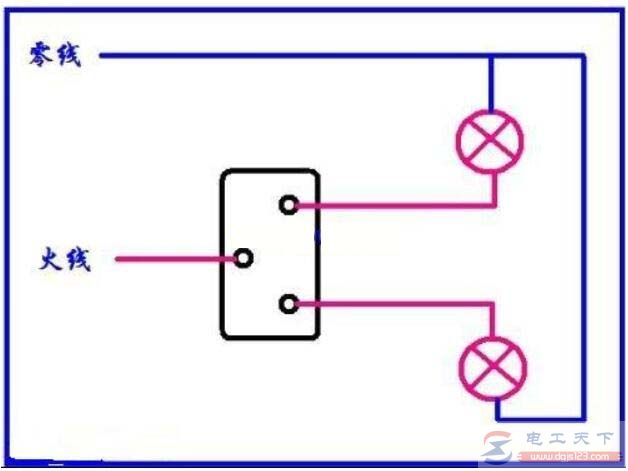 一例德力西双开双控开关的接线图