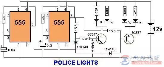 555定时器用作警灯的二个例子