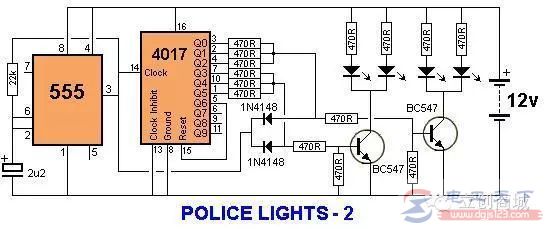 555定时器用作警灯的二个例子
