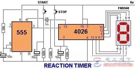 一个555定时器实现反应计时器的例子