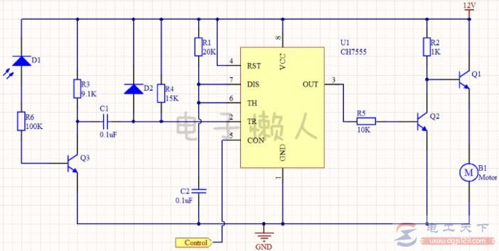 一例直流电机转速控制电路，电路工作过程分析