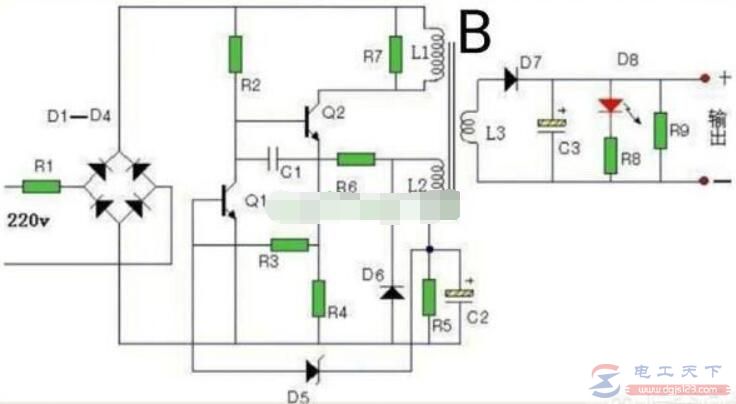 一例手机充电器的电路原理图