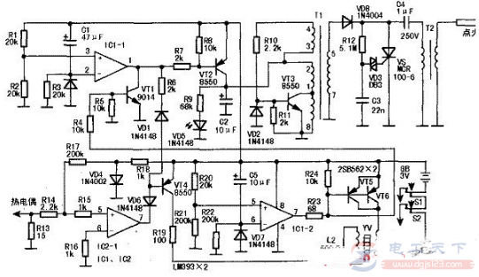 一例热水器脉冲电路的组成框图与电路原理图说明