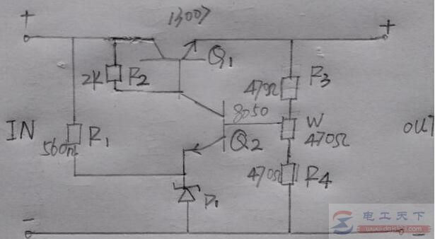 一例直流48v电压降压为36v的电路图