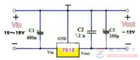 一例用μA7912制作的-12V稳压电源电路图