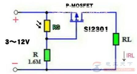 一例用光敏电阻与P-MOSFET设计的光控开关电路