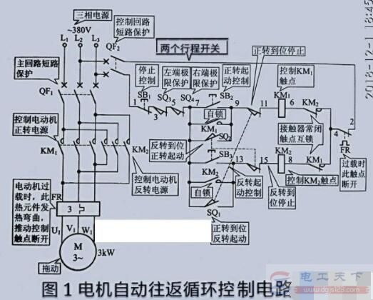 一例电动机自动往复运行的控制电路图