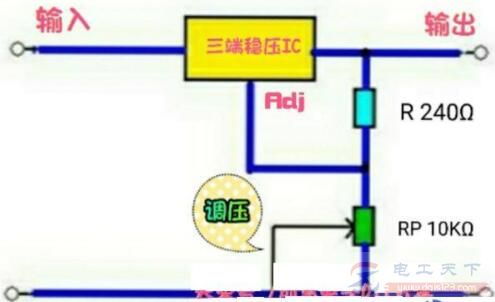 一例可调电阻改变输出电压的电路图