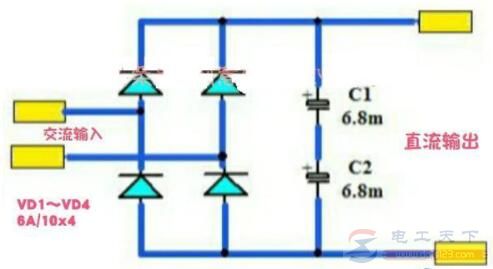 一例输出110V直流电压的桥式整流电路图