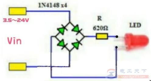 一例发光二极管正接和反接均亮的电路图