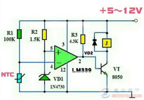 一例由LM339构成的简单温控电路
