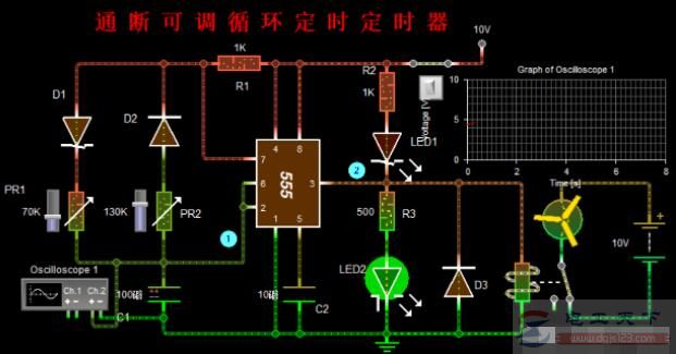 用555定时器实现的通断可调延迟定时电路