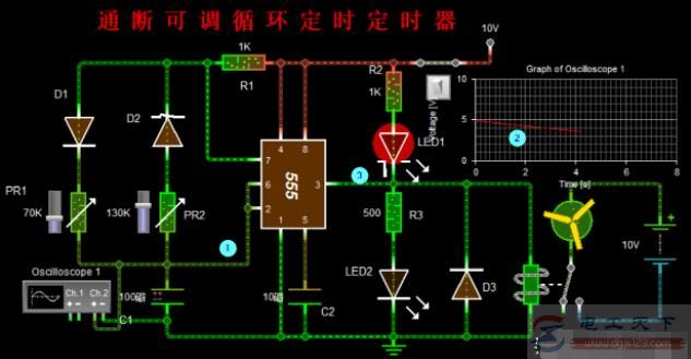 用555定时器实现的通断可调延迟定时电路