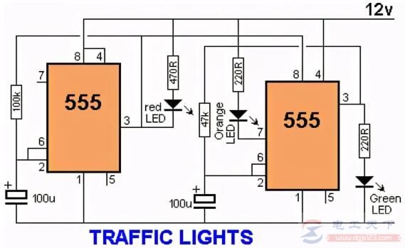 一例交通信号灯的电路图