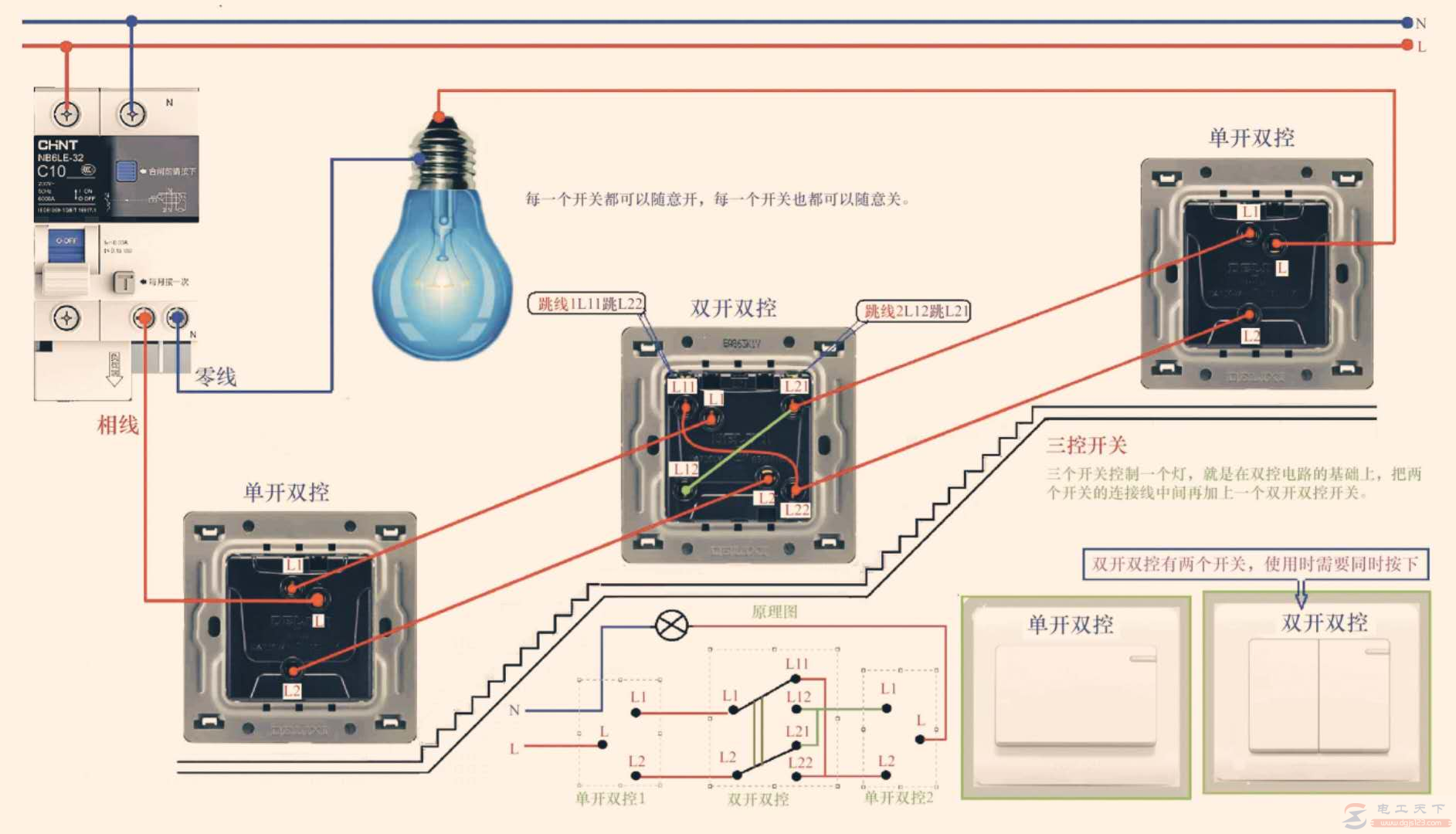 一文看懂多个开关控制的照明线路