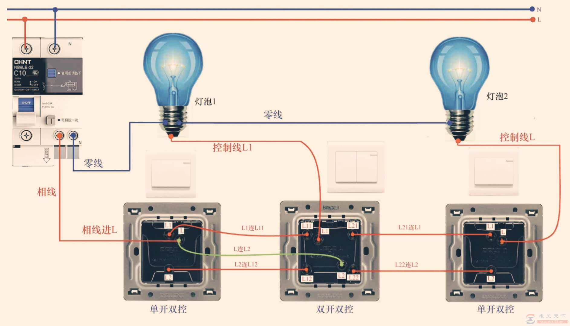 一文看懂多个开关控制的照明线路